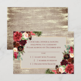 Weihnachten Rustikale Boho Floral Burgundy Gold Bu RSVP Karte