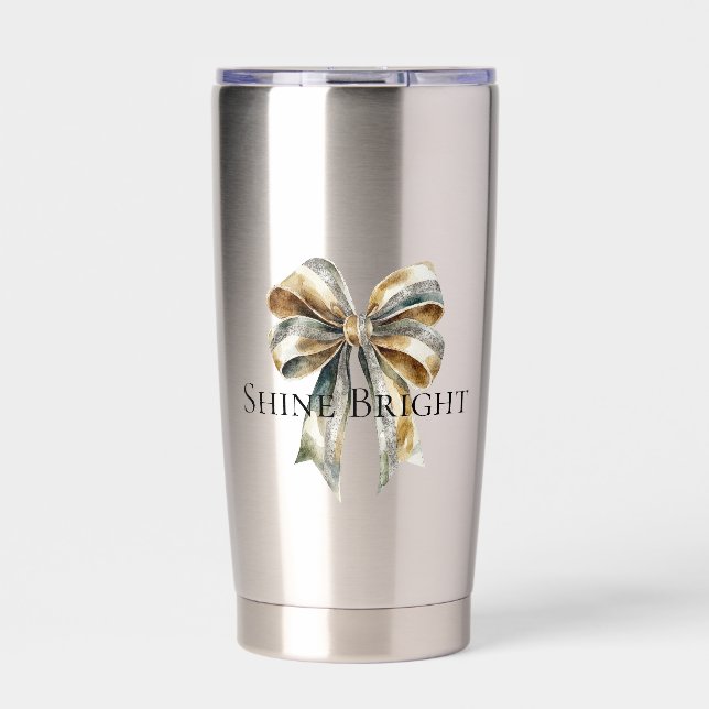 Weihnachten Rustikale grüne Goldbucht Personalisie Thermobecher (Vorderseite)