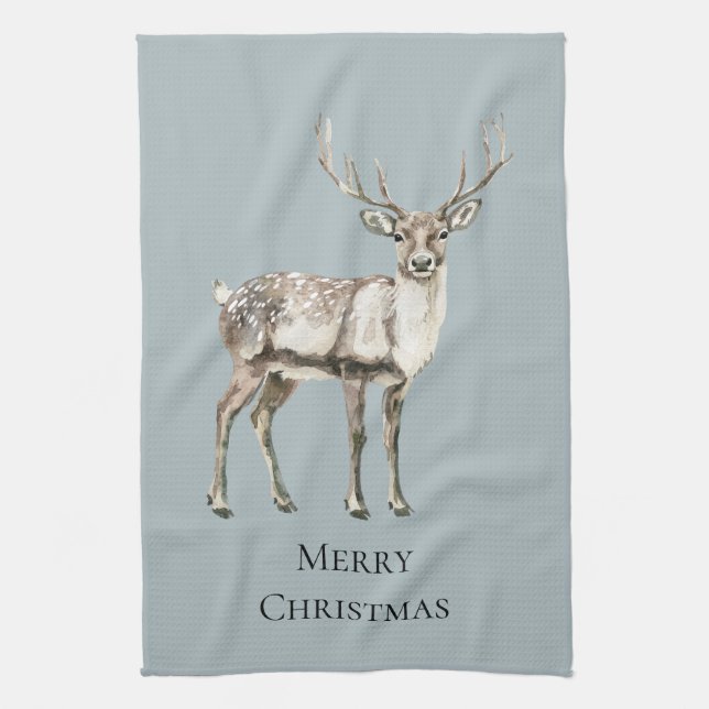Weihnachten Rustikale Hirschpine grün Geschirrtuch (Vertikal)