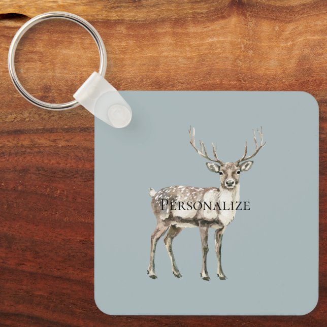 Weihnachten Rustikale Hirschpine Grün Personalisie Schlüsselanhänger (Vorderseite)