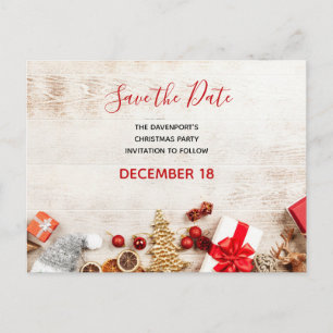 Weihnachten Rustikale Holzpappe Save the Date Einladungspostkarte
