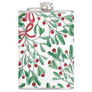 Weihnachten Rustikale Mistel Wasserfarbe Handgemal Flachmann