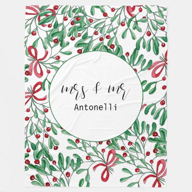 Weihnachten Rustikale Mistletoe Wasserfarbe Handge Fleecedecke (Vorderseite)