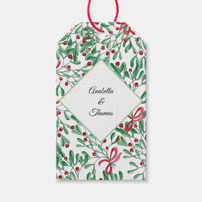 Weihnachten Rustikale Mistletoe Wasserfarbe Handge Geschenkanhänger (Vorderseite)