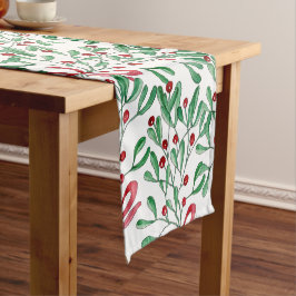 Weihnachten Rustikale Mistletoe Wasserfarbe Handge Kurzer Tischläufer