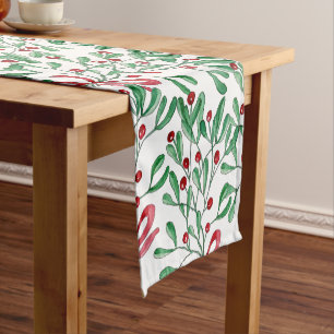 Weihnachten Rustikale Mistletoe Wasserfarbe Handge Kurzer Tischläufer