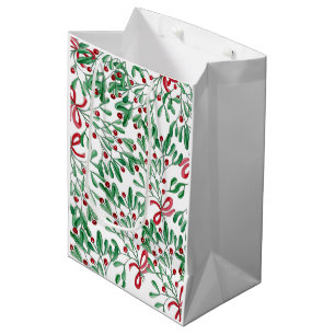 Weihnachten Rustikale Mistletoe Wasserfarbe Handge Mittlere Geschenktüte