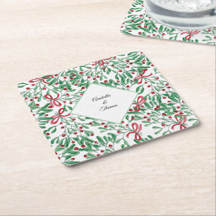 Weihnachten Rustikale Mistletoe Wasserfarbe Handge Rechteckiger Pappuntersetzer