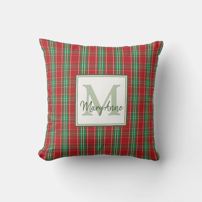 Weihnachten Rustikale Monogram Red Holiday Kariert Kissen (Vorderseite)