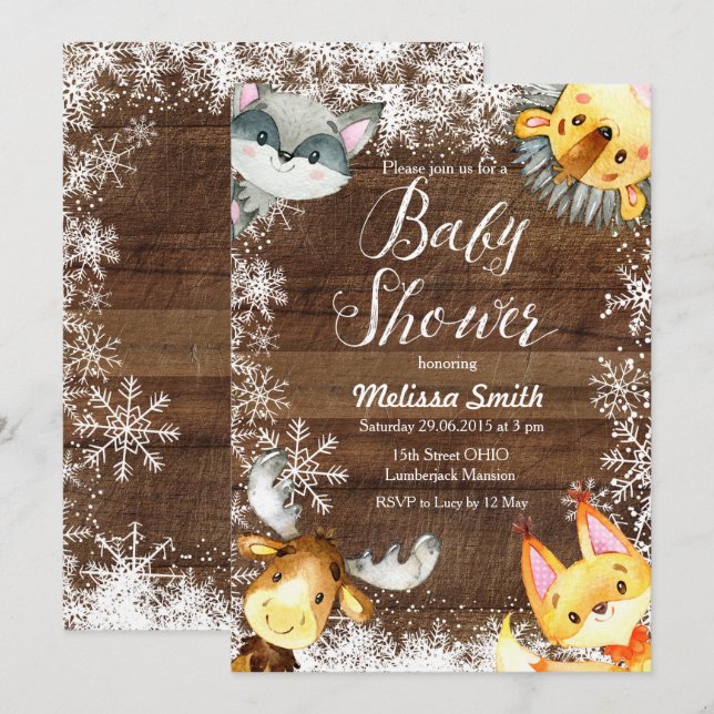 Weihnachten Rustikale Woodland Babydusche Einladun Einladung (Vorne/Hinten)