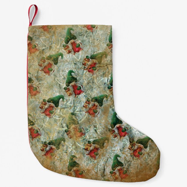 Weihnachten Rustikaler Gnome mit Laternenbaummuste Kleiner Weihnachtsstrumpf (Vorderseite)