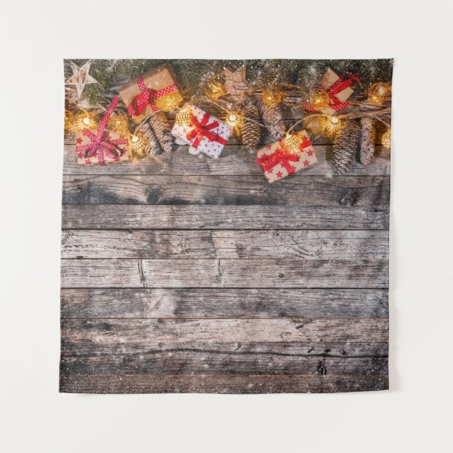 Weihnachten rustikaler Hintergrund, Holzplanken. Wandteppich (Vorderseite)