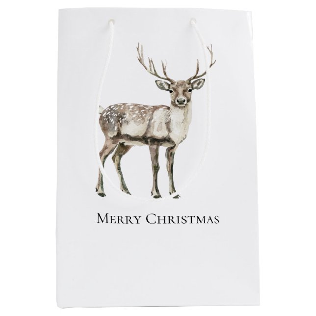 Weihnachten Rustikaler Hirsch Mittlere Geschenktüte (Vorderseite)
