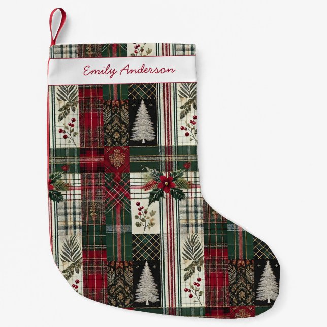 Weihnachten Rustikaler Tartan Kariertes Muster Kleiner Weihnachtsstrumpf (Vorderseite)