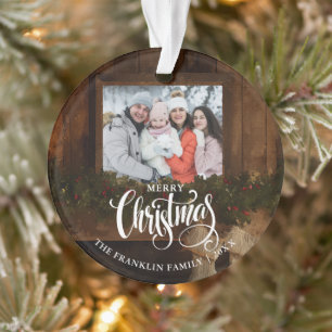 Weihnachten Rustikaler Winter Kamin Foto Ornament