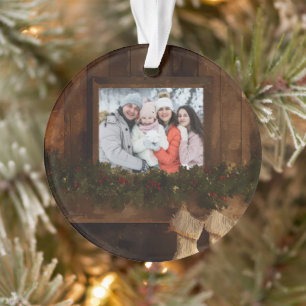 Weihnachten Rustikaler Winter Kamin Foto Ornament