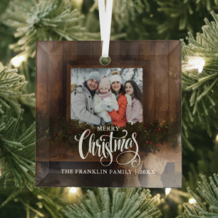 Weihnachten Rustikaler Winter Kamin Foto Ornament Aus Glas