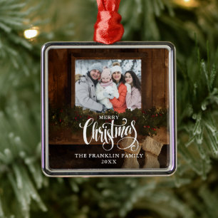 Weihnachten Rustikaler Winter Kamin Foto Ornament Aus Metall