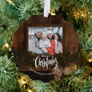 Weihnachten Rustikaler Winter Kamin Foto Ornament Karte