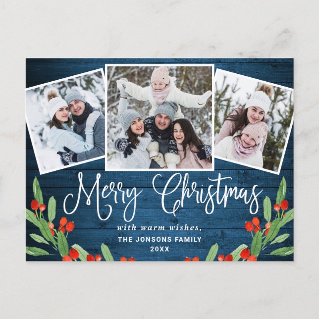 Weihnachten Rustikales Holz 3 FOTO Grußurlaub Postkarte (Vorderseite)