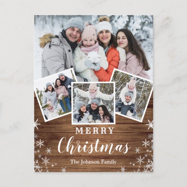 Weihnachten Rustikales Holz 4 FOTO Gruß Holiday Po Postkarte (Vorderseite)