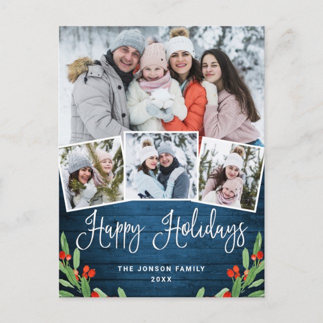 Weihnachten Rustikales Holz 4 FOTO Grußurlaub Postkarte (Vorderseite)