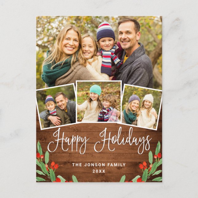 Weihnachten Rustikales Holz 4 FOTO Grußurlaub Postkarte (Vorderseite)