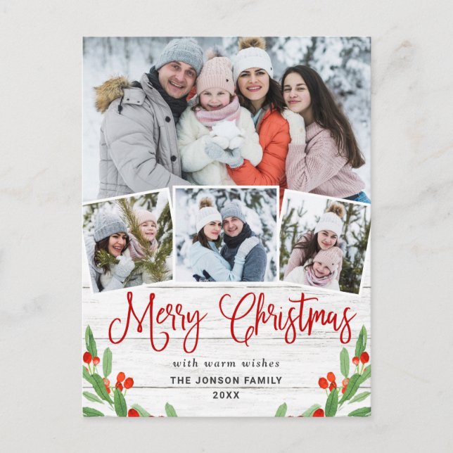 Weihnachten Rustikales Holz 4 FOTO Grußurlaub Postkarte (Vorderseite)