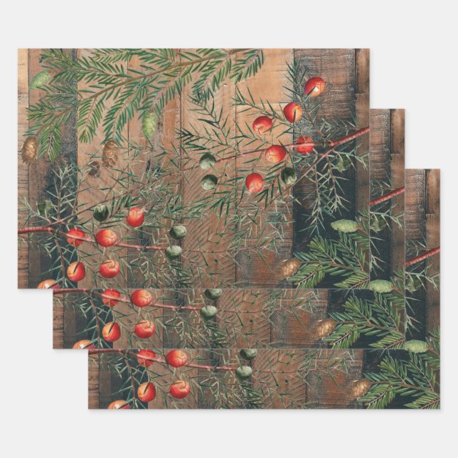 Weihnachten Rustikales Holz frohe Weihnachten Geschenkpapier Set (Set)