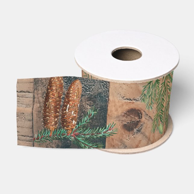 Weihnachten Rustikales Holz frohe Weihnachten Ripsband (Spule)