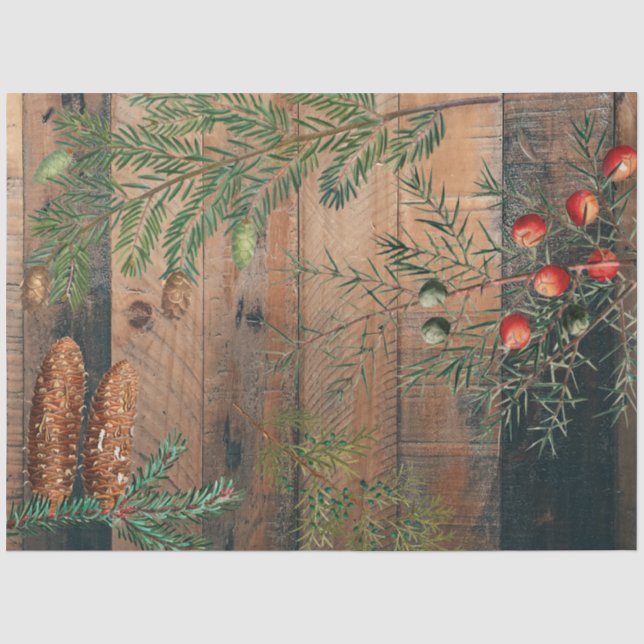 Weihnachten Rustikales Holz frohe Weihnachten Seidenpapier (Vorderseite)