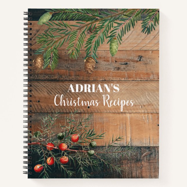 Weihnachten Rustikales Holz Weihnachtsrezepte Notizbuch (Vorderseite)