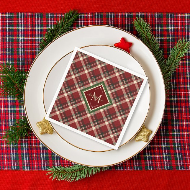 Weihnachten Rustikales Rotes Grün Kariertes Monogr Serviette (Von Creator hochgeladen)
