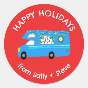 Weihnachten RV CUSTOM Handgezeichneter Urlaub Runder Aufkleber