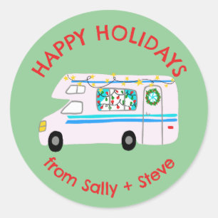 Weihnachten RV CUSTOM Handgezeichneter Urlaub Runder Aufkleber