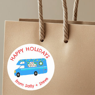 Weihnachten RV CUSTOM Handgezeichneter Urlaub Runder Aufkleber
