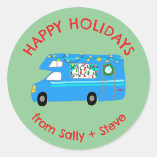 Weihnachten RV CUSTOM Handgezeichneter Urlaub Runder Aufkleber