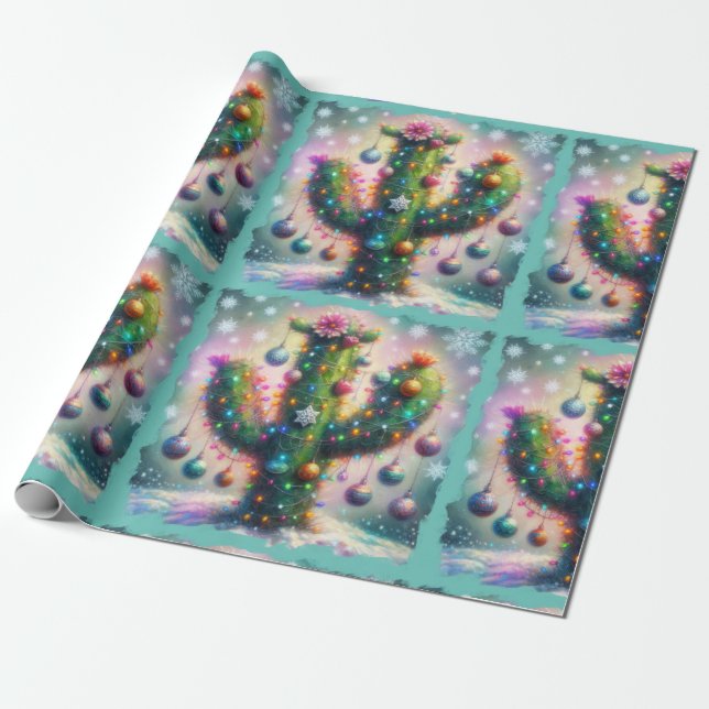 Weihnachten Saguaro Cactus Whimsical Snowflakes Geschenkpapier (Ungerollt)