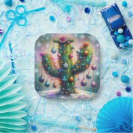 Weihnachten Saguaro Cactus Whimsical Snowflakes Pappteller