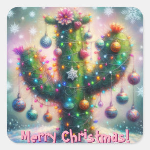 Weihnachten Saguaro Cactus Whimsical Snowflakes Quadratischer Aufkleber