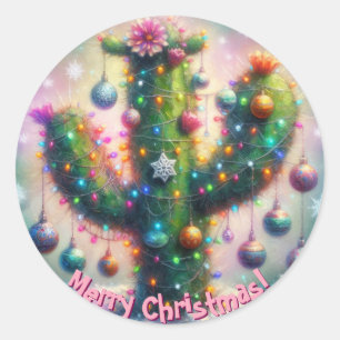 Weihnachten Saguaro Cactus Whimsical Snowflakes Runder Aufkleber