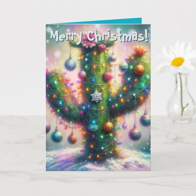 Weihnachten Saguaro Cactus Whimsical Weihnachten Karte (Kleine Pflanze)