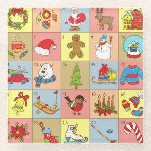 Weihnachten: Sammlung von Doodle-Elementen Glasuntersetzer