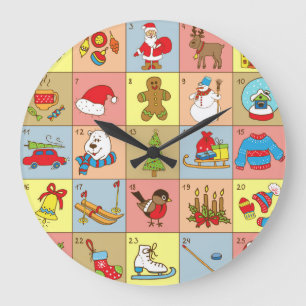 Weihnachten: Sammlung von Doodle-Elementen Große Wanduhr
