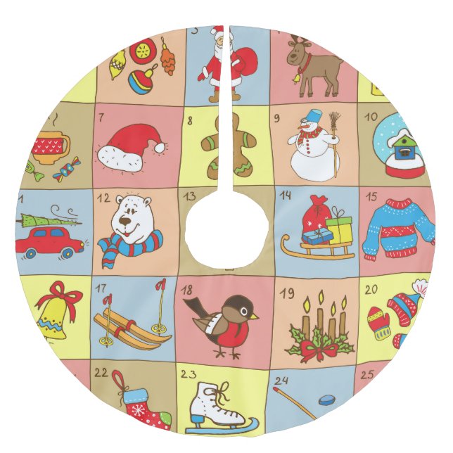 Weihnachten: Sammlung von Doodle-Elementen Polyester Weihnachtsbaumdecke (Vorderseite)