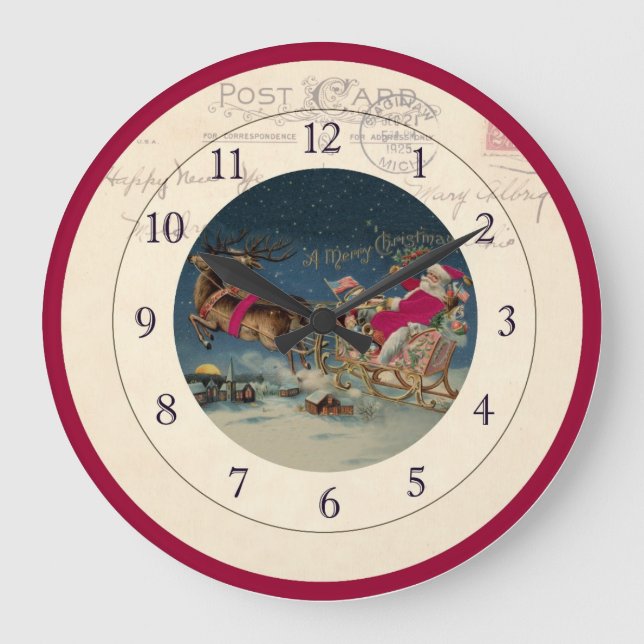Weihnachten Sankt und Ren-Uhr Große Wanduhr (Vorderseite)