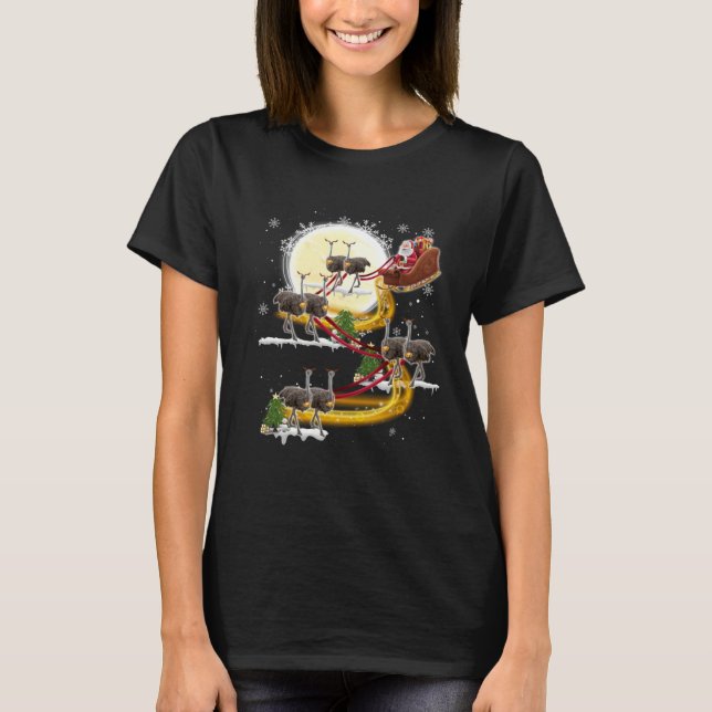 Weihnachten Santa Claus Reitet Strauß Strauß Xmas  T-Shirt (Vorderseite)