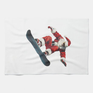 Weihnachten Santa Claus Snowboard Snowboardfahren Geschirrtuch
