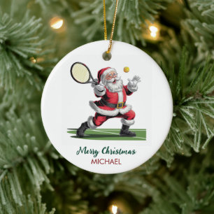 Weihnachten Santa Claus spielt Tennis Personalisie Keramik Ornament