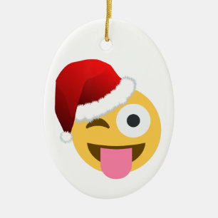 weihnachten santa claus zwinkerndes Emoji Keramik Ornament